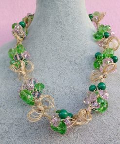 Collana di Perle Verdi e Rosa, Bigiotteria Artigianale