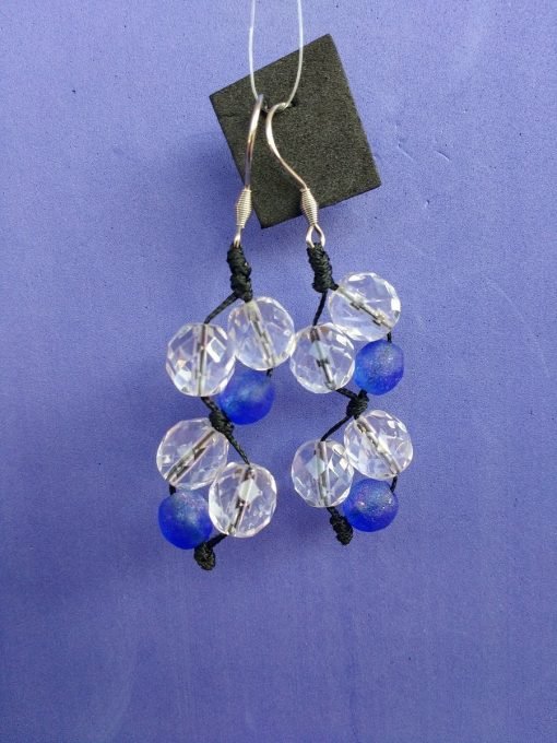 Orecchini Pendenti di Perle Blu e Vetro Trasparente, Bigiotteria Artigianale