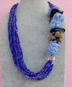 Collana di Cristalli Blu con Organza, Bigiotteria Artigianale