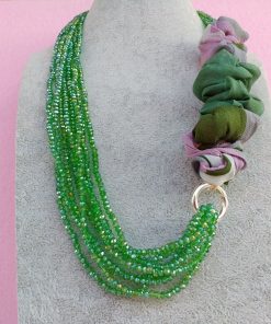 Collana di Cristalli Verdi con Organza, Bigiotteria Artigianale