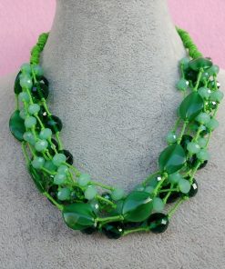 Collana di Perle in Vetro e Cristalli Verdi, Bigiotteria Artigianale