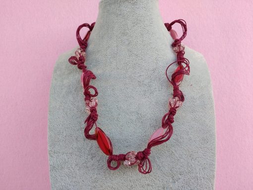 Collana di Perle in Vetro Rosse e Rosa, Bigiotteria Artigianale