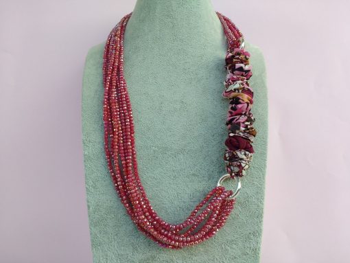 Collana di Cristalli Rossi con Tessuto, Bigiotteria Online
