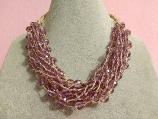 Collana Multifilo di Perle in Vetro Rosa