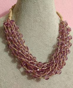 Collana Multifilo Rosa, Perle in Vetro