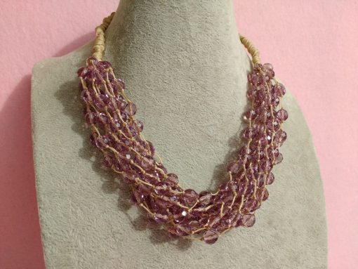Collana Multifilo Rosa, Perle in Vetro