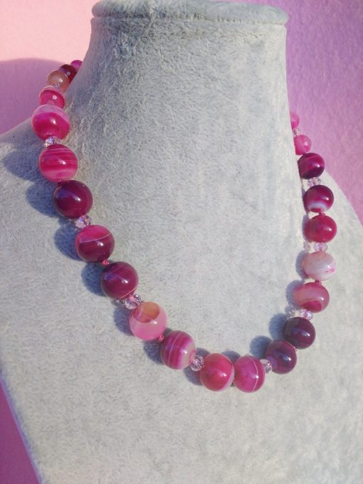 Collana di Agata Fucsia e Cristalli