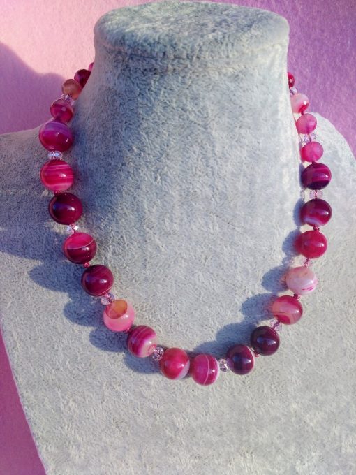 Collana di Agata Fucsia, Pietre Dure e Cristalli Rosa