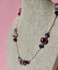 Collana in Agata Viola e Mezzo Cristallo Trasparente