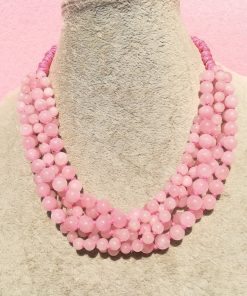 Collana Multifilo con Pietre di Quarzo Rosa da 8 mm e 6 mm
