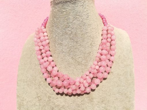 Collana Multifilo con Pietre di Quarzo Rosa da 8 mm e 6 mm