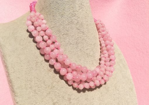 Collana Multifilo di Quarzo Rosa con Sfere Lisce