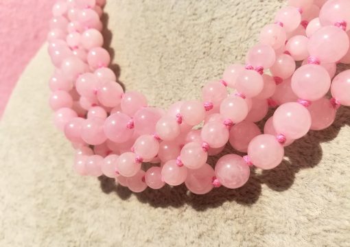 Collana di Quarzo Rosa Multifilo con Cordino Rosa