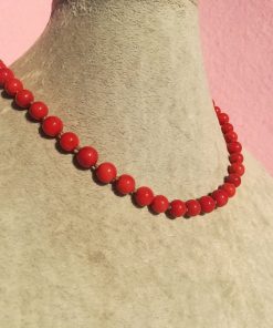 Collana Artigianale di Lusso in Corallo con Cordino Beige, Chiusura con Moschettone