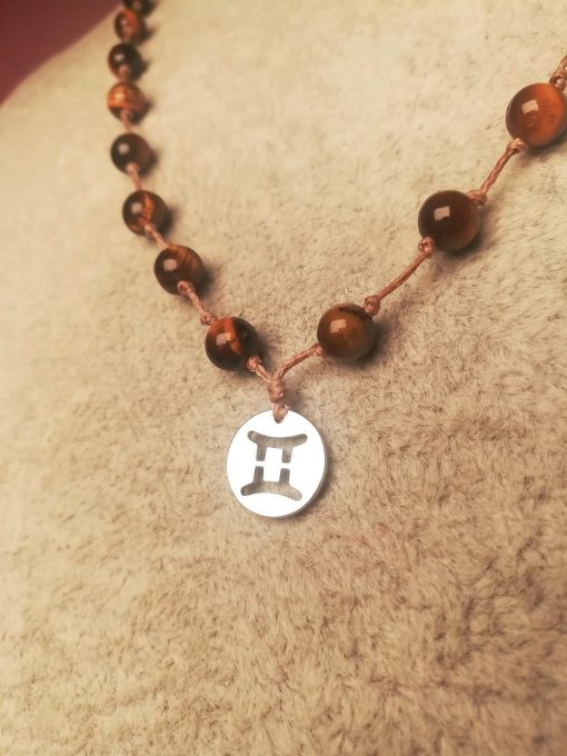 Collana dei Gemelli con Ciondolo in Acciaio Inossidabile e Pietre Fortunate del Segno Zodiacale