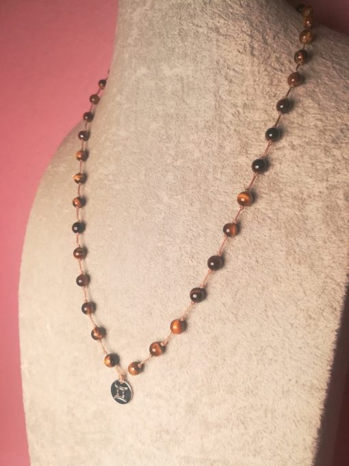 Collana dei Gemelli con Pietre Portafortuna e Ciondolo del Segno Zodiacale, con Cordino Marrone