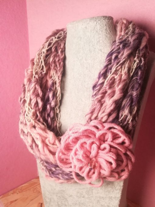 Collana Rosa e Viola, Scaldacollo da Donna Invernale con 1 Grande Fiore